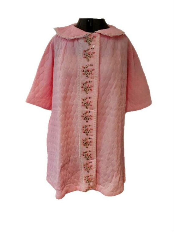 Vintage Rose Bubblegum Quilted HouseCoat Lg, Vinta