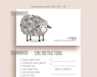 Knitting Care Info Cards - Knitting Gift Cards - Crochet Care Info - Sheep Knitting Care Instructions - Crochet Care Instruction Cards