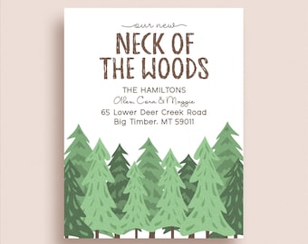 Neck of the Woods Moving Announcement - Woodland New Address Cards - New Address Announcement - Woodland Moving Announcement