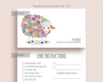 Knitting Care Info Cards - Knitting Gift Tags - Knitting Care Tags - Crochet Care Tags - Sheep Knitting Care Instructions - Rainbow Sheep