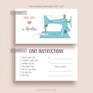 Sewing Care Info Cards - Sewing Gift Tags - Sewing Care Cards - Quilt Care Info Cards - Quilt Care Instructions - Sewing Machine Cards