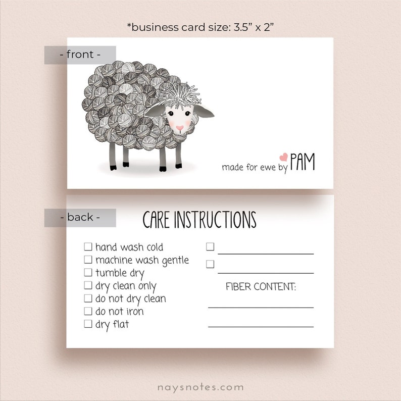 Knitting Care Info Cards Knitting Gift Cards Crochet Care Info Sheep Knitting Care Instructions Crochet Care Instruction Cards image 1