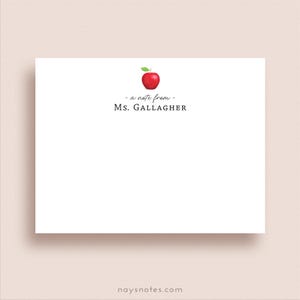 Apple Note Cards - Flat Note Card Set - Personalized Teacher Stationery - Teacher Gift - Apple Stationery - End of School Year Gift