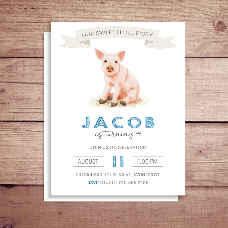 Simple Pig Invitations Pig Invitations Pig Birthday Invitations Pig Shower Invitations Pig Birthday Party Invitations