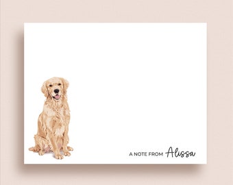 Golden Retriever Note Cards - Flat Note Cards - Personalized Golden Retriever Stationery - Dog Stationery - Dog Lover Gift