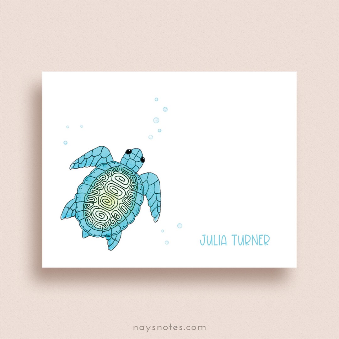 Personalized Sea Turtle Stationery - Sea Turtle Note Cards - Folded ...
