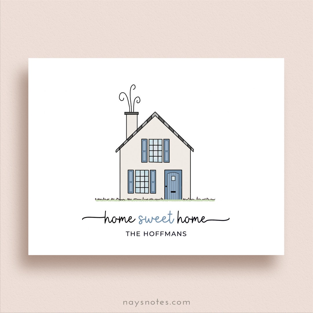 House Note Cards New House Folded Note Cards Family Stationery New Home