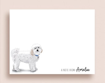 Havanese Note Cards - Havanese Flat Note Cards - Personalized Havanese Stationery - Havanese Thank You Notes - White Havanese Note Cards