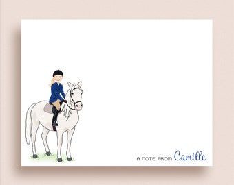 Equestrian FLAT Note Cards - White Horse Flat Notes - Horse Stationery - Horse and Rider Note Cards - Equestrian Notes - Horse Note Cards