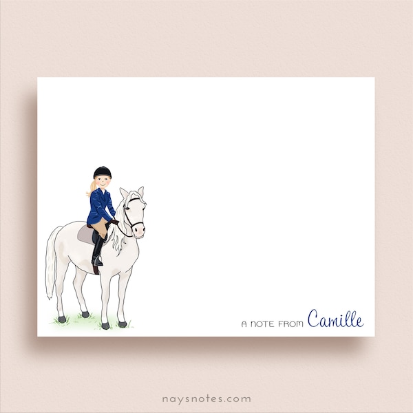 Equestrian FLAT Note Cards - White Horse Flat Notes - Horse Stationery - Horse and Rider Note Cards - Equestrian Notes - Horse Note Cards