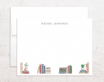 Book Note Cards - Personalized Book Collection Stationery - Custom Flat Notes