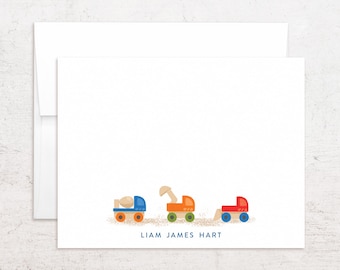 Papelería personalizada con juguetes de construcción - Tarjetas de notas con vehículos de construcción - Tarjetas planas