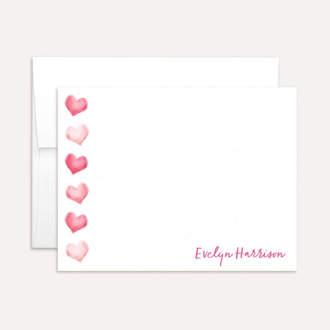 Personalized Heart Stationery - Custom Hearts Note Cards - Flat Notes ...
