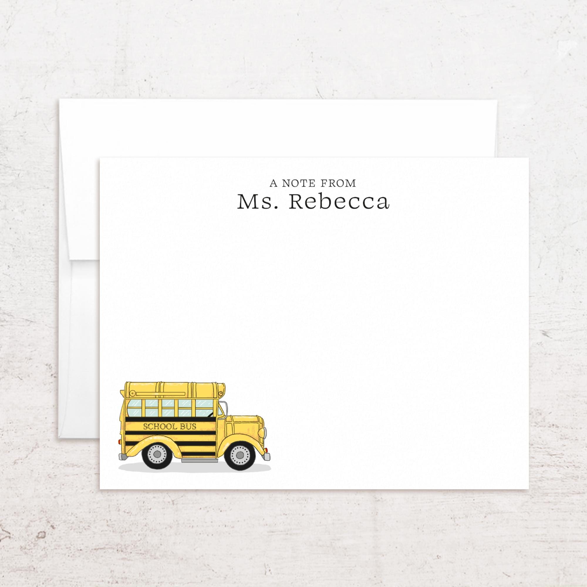 Personalized School Bus Stationery - School Bus Note Cards - Teacher ...