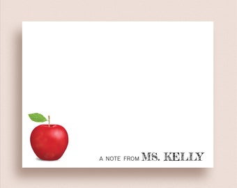 Teacher Note Cards - Apple Note Cards - Teacher Flat Thank You Cards - Teacher Stationery - Personalized Apple Stationery