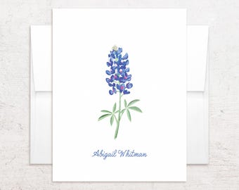 Tarjetas de felicitación con motivos de lupinos azules - Papelería personalizada con motivos de lupinos azules - Notas plegables con la flor estatal de Texas