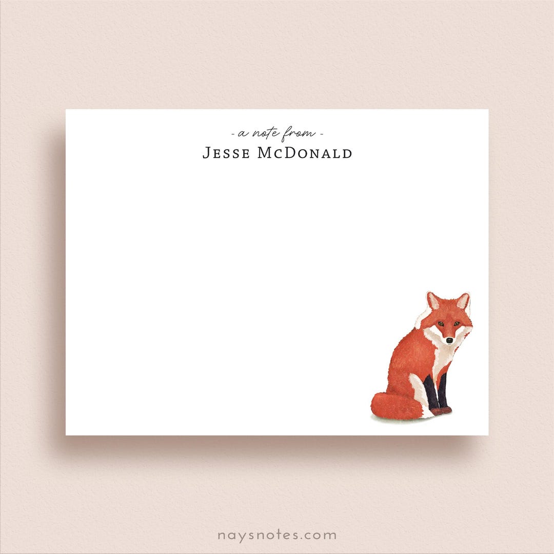 Fox Note Cards - Flat Note Card Set - Personalized Fox Stationery - Fox ...