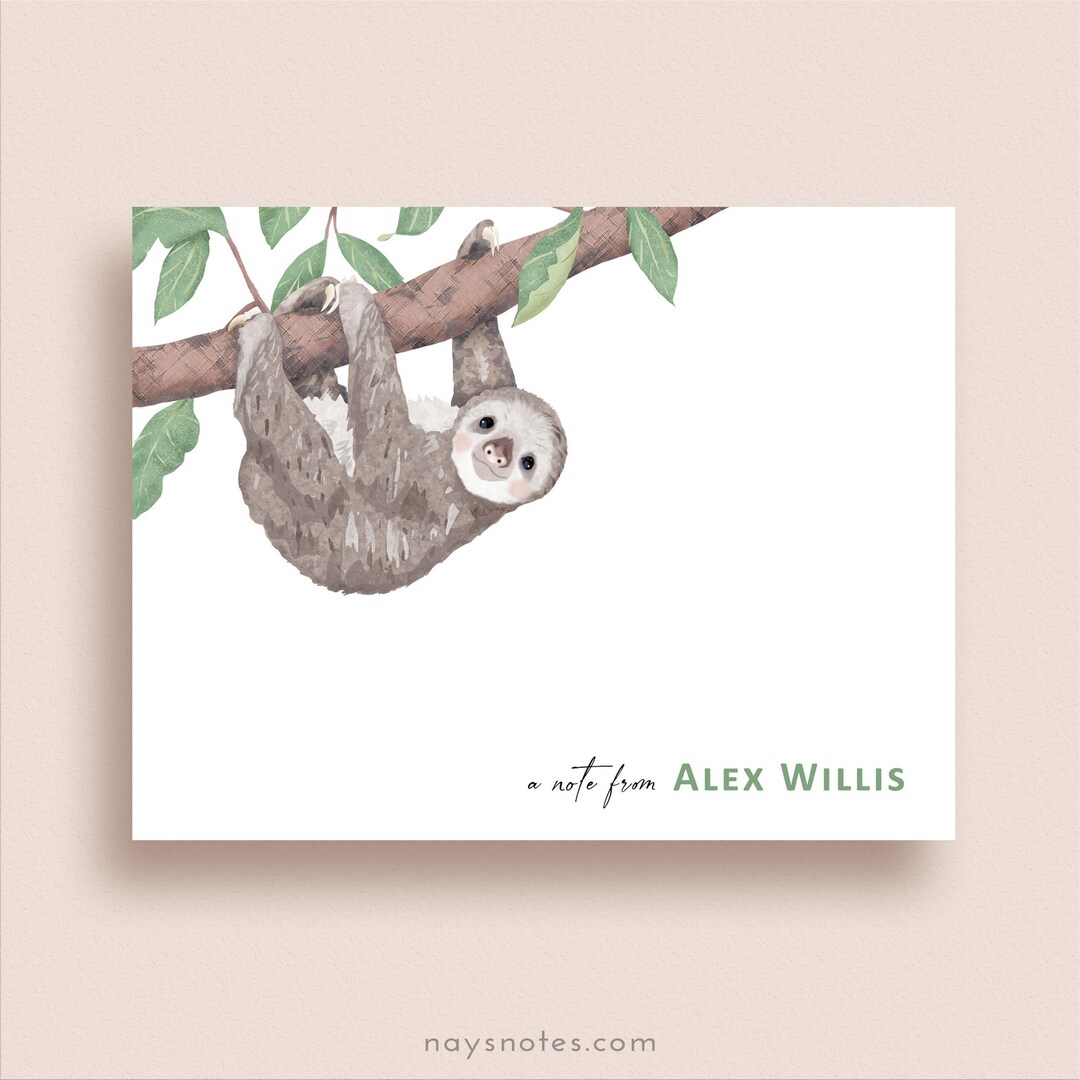 Sloth Taking Notes Personalized Sloth Stationery - Sloth Note Cards - Folded, Set of 8 ...