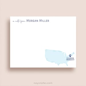College Note Cards - Pin on any College - Personalized USA Map Stationery - Flat, Set of 10 +