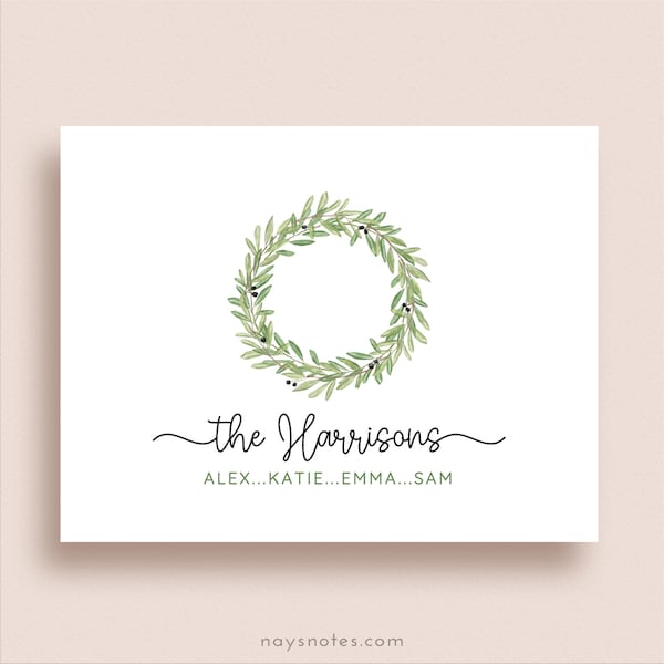 Olive Wreath Note Cards - Olive Leaf Note Cards - Olive Branch Note Cards - Personalized Olive Leaf Stationery - Folded Olive Leaf Thank You