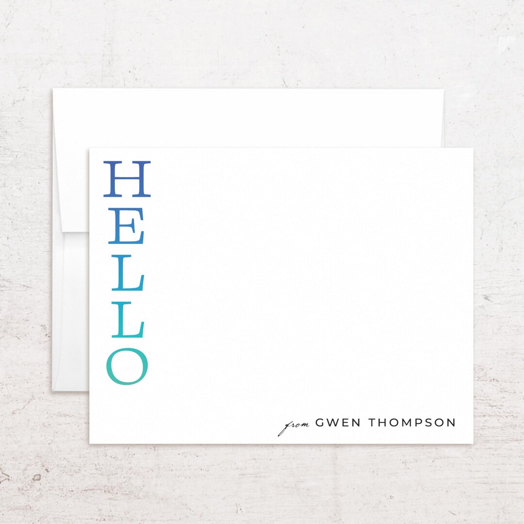 Note Card Hello Personalized Hello Stationery - Custom Hello Flat Note Card Set - Etsy