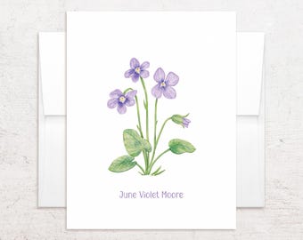 Tarjetas de notas violetas - Papelería violeta personalizada - Tarjetas plegables con la flor estatal