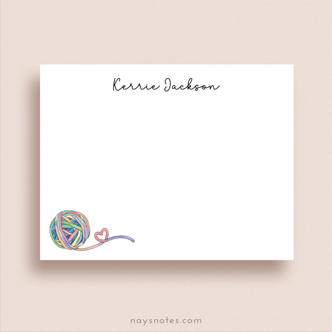 Personalized Knitting Stationery - Rainbow Ball of Yarn Note Cards ...