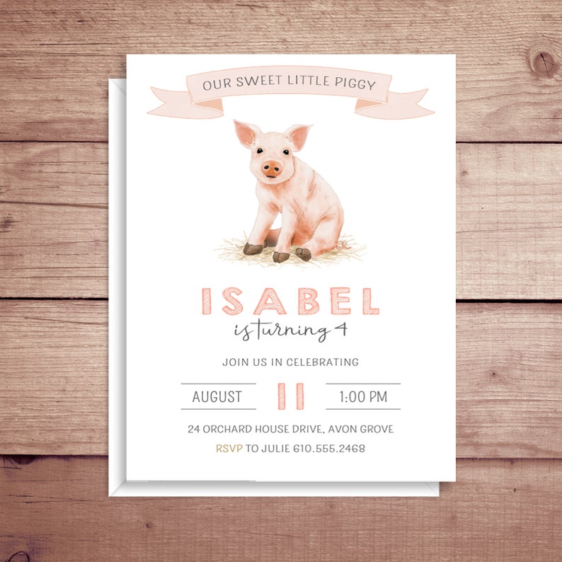 Simple Pig Invitations Pig Invitations Pig Birthday Invitations Pig Shower Invitations Pig Birthday Party Invitations