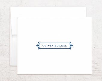 Papelería personalizada - Tarjetas de notas con nombre personalizado - Borde decorativo - Notas plegadas