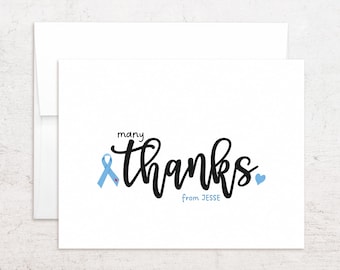 Tarjetas personalizadas para personas con diabetes - Papelería de agradecimiento para apoyar a personas con diabetes - Cinta azul - Tarjetas plegadas