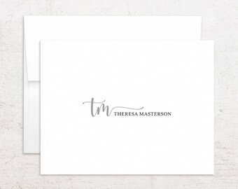 Papelería personalizada con monograma - Tarjetas de notas con monograma decorativo - Notas plegadas