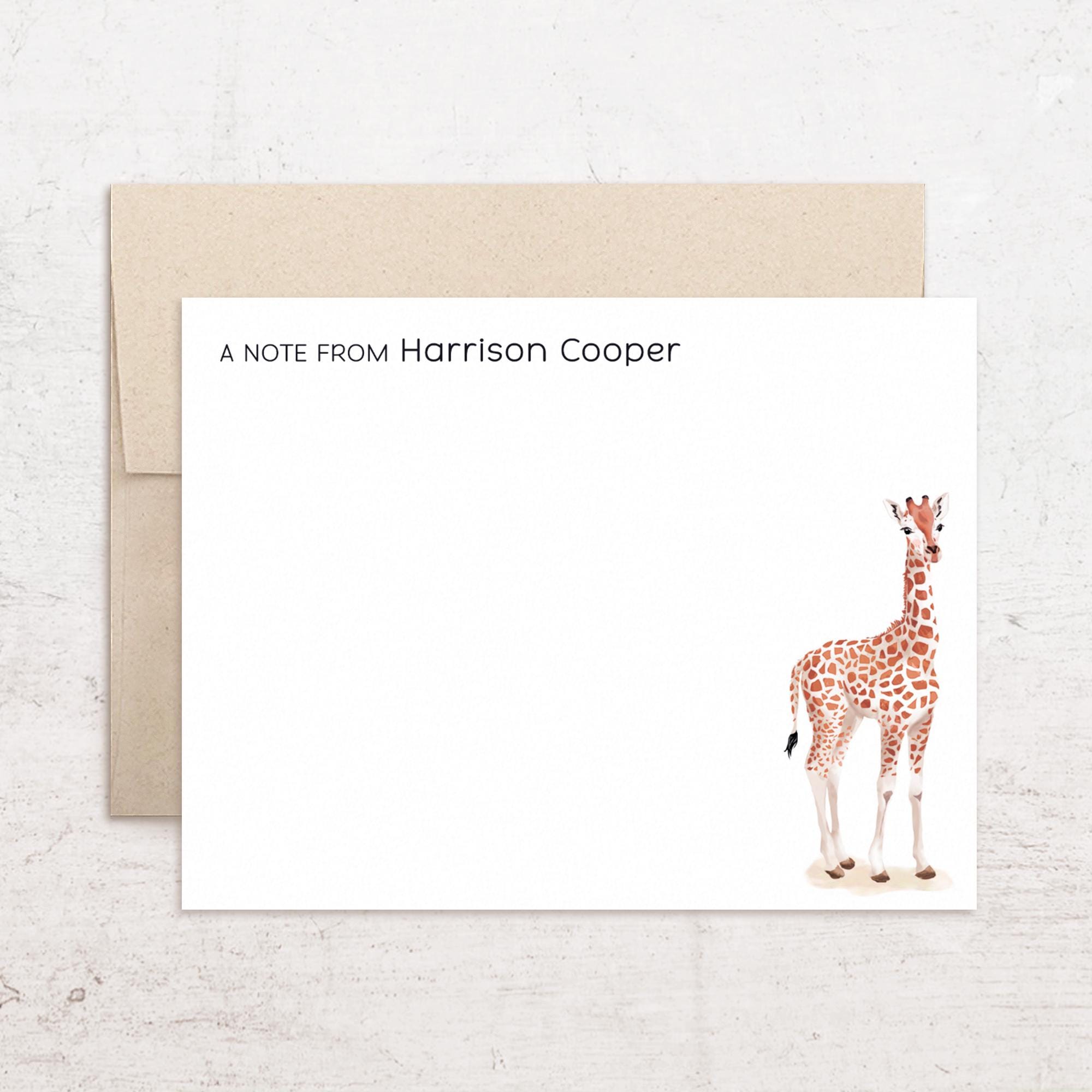 Personalized Giraffe Stationery - Giraffe Note Cards - Custom Flat ...
