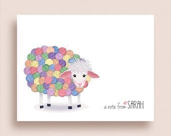 Knitting Sheep Note Cards - Folded Knitting Notes - Personalized Knitting Stationery - Rainbow Sheep - Knitters Note Card - Yarn Sheep Note