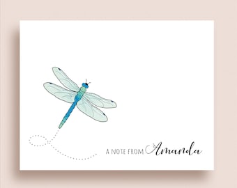 Dragonfly Note Cards - Folded Dragonfly Note Cards - Personalized Dragonfly Stationery - Dragonfly Thank You Notes - Dragonfly Cards