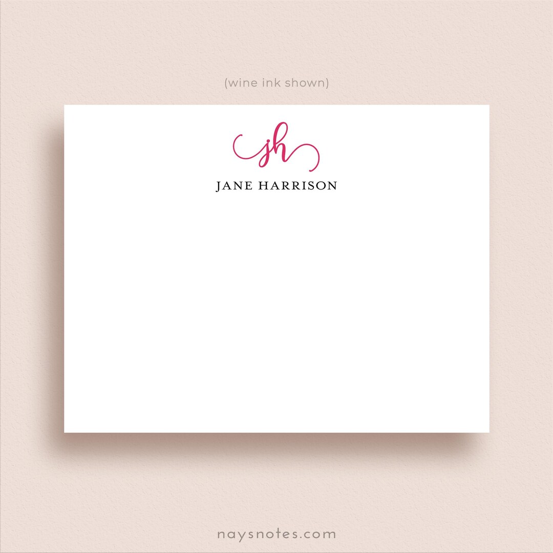 Personalized Stationery - Monogram Note Cards - Swash Font - Flat Note ...