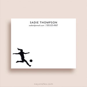 Soccer Flat Note Card Set - Personalized Female Soccer Stationery