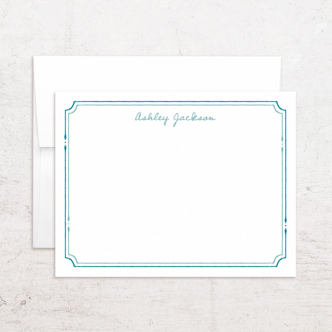 Personalized Deco Border Stationery - Custom Name Note Cards - Double ...