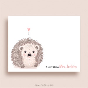 Hedgehog Note Cards - Folded Hedgehog Note Cards - Personalized Hedgehog Stationery - Hedgehog Thank You Notes - Illustrated Note Cards