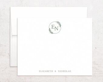 Papelería personalizada con monograma y escudo - Tarjetas de notas con iniciales personalizadas - Notas planas