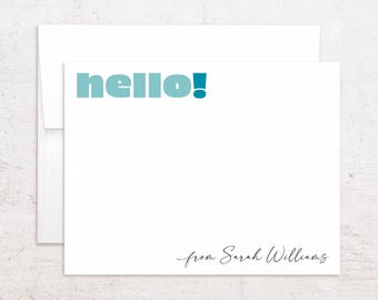 Personalized Hello Stationery - Custom Hello Note Cards - Flat Notes