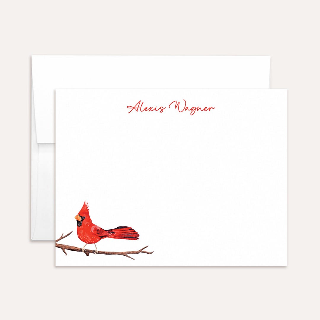 Cardinal Note Paper Personalized Cardinal Stationery - Cardinal Note Cards - Flat, Set of ...