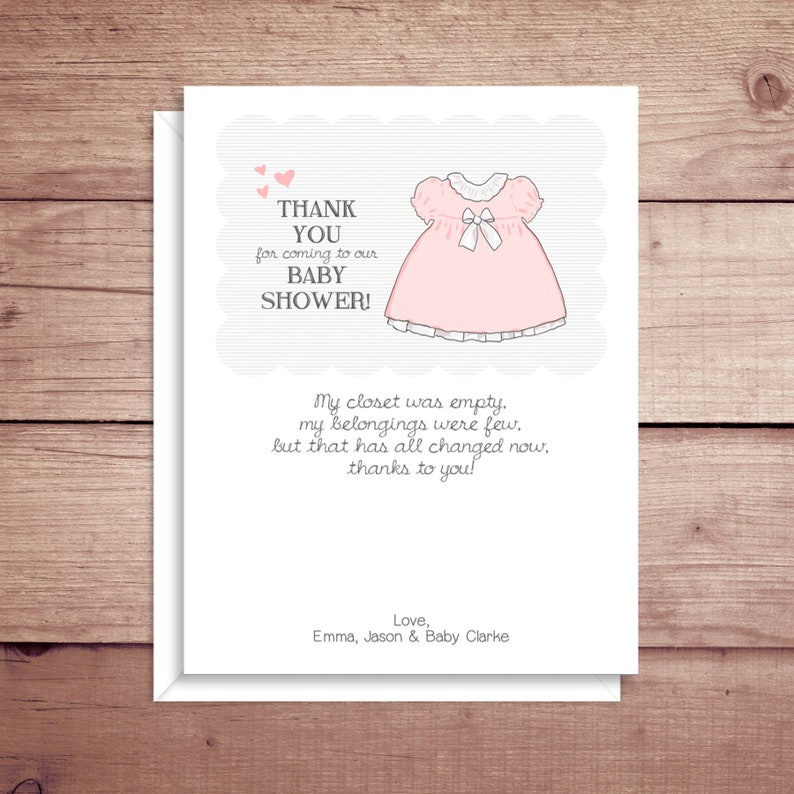 Baby Shower Thank You Notes Pink Dress Flat Notes Baby Etsy