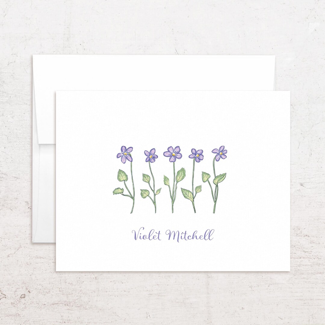Violet Note Cards - Personalized Violet Stationery - Floral Custom ...