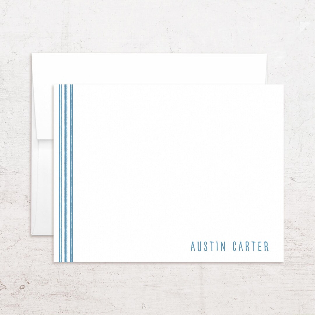 Personalized Stationery - Custom Flat Note Card Set - Denim Lines - Etsy