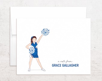 Personalized Cheerleading Stationery - Cheerleader Note Cards - Folded Notes