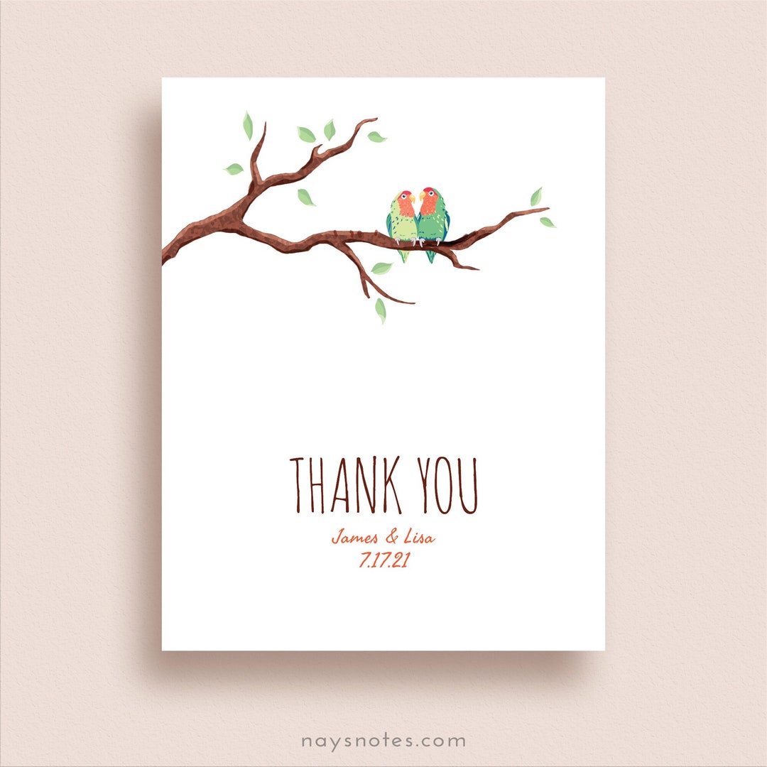 Lovebirds Note Card Bridal Thank You Lovebirds Thank You - Etsy
