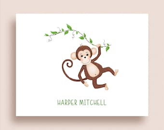 Monkey Note Cards - Animal Note Cards - Monkey Folded Note Cards - Personalized Monkey Stationery - Monkey Thank You Notes