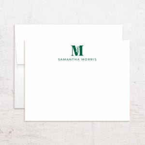 Leaf Monogram Personalized Stationery - Custom Note Cards - Modern Single Letter Initial - Flat Notes