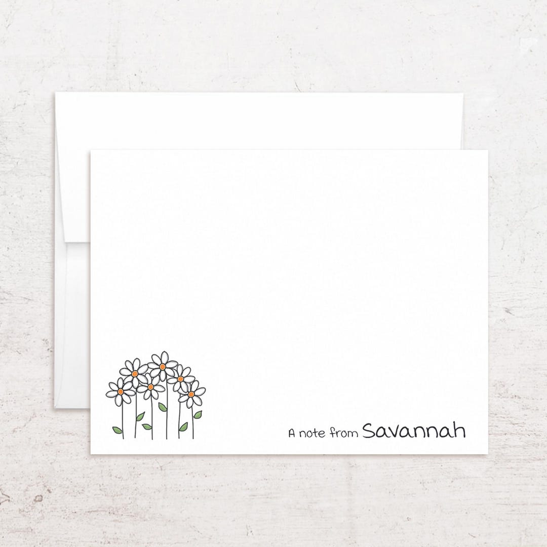 Daisy Note Cards - Personalized Daisy Stationery - Floral Custom Flat ...