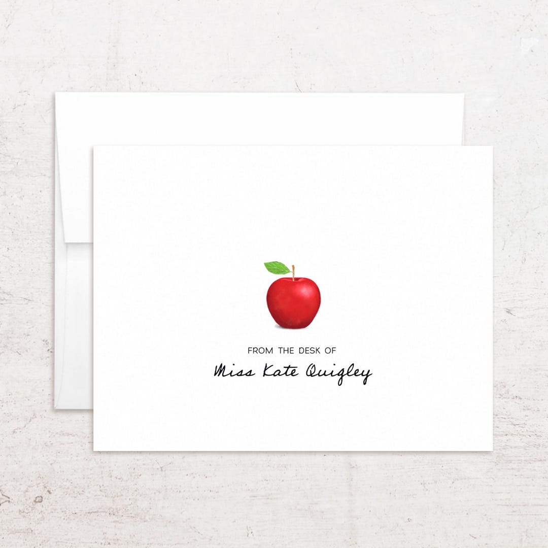 Personalized Apple Stationery - Teacher Note Cards - Folded Notes ...